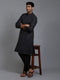 Vastramay Men's Black Cotton Kurta with Pant Set